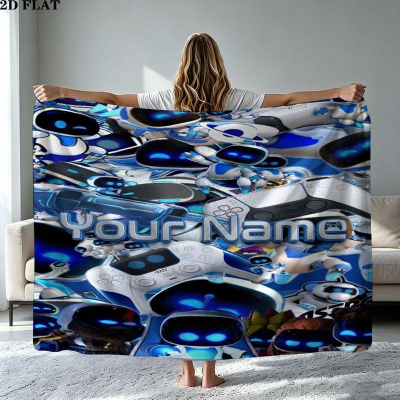 1PC ASTRO BOT Custom Name Patterned Flannel Blanket Suitable For All Seasons for Home Decor Warmth and Comfort Gifts Holiday Present