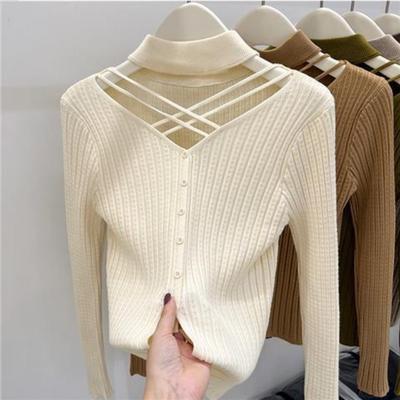 Vintage Half High Neck Hollow Knitted Sweater Women's Tops Autumn and Winter Long Sleeve Base Knitwear Cardigans Casual Slim Fit Woman Cardigan 25200