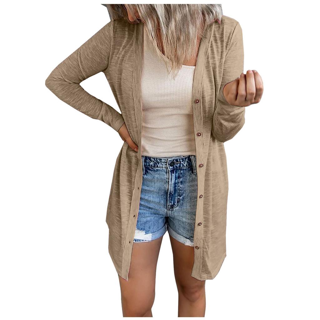 Damen-Cardigan, einfarbig, langärmelig, einreihig, Oberteil, leichte Jacke