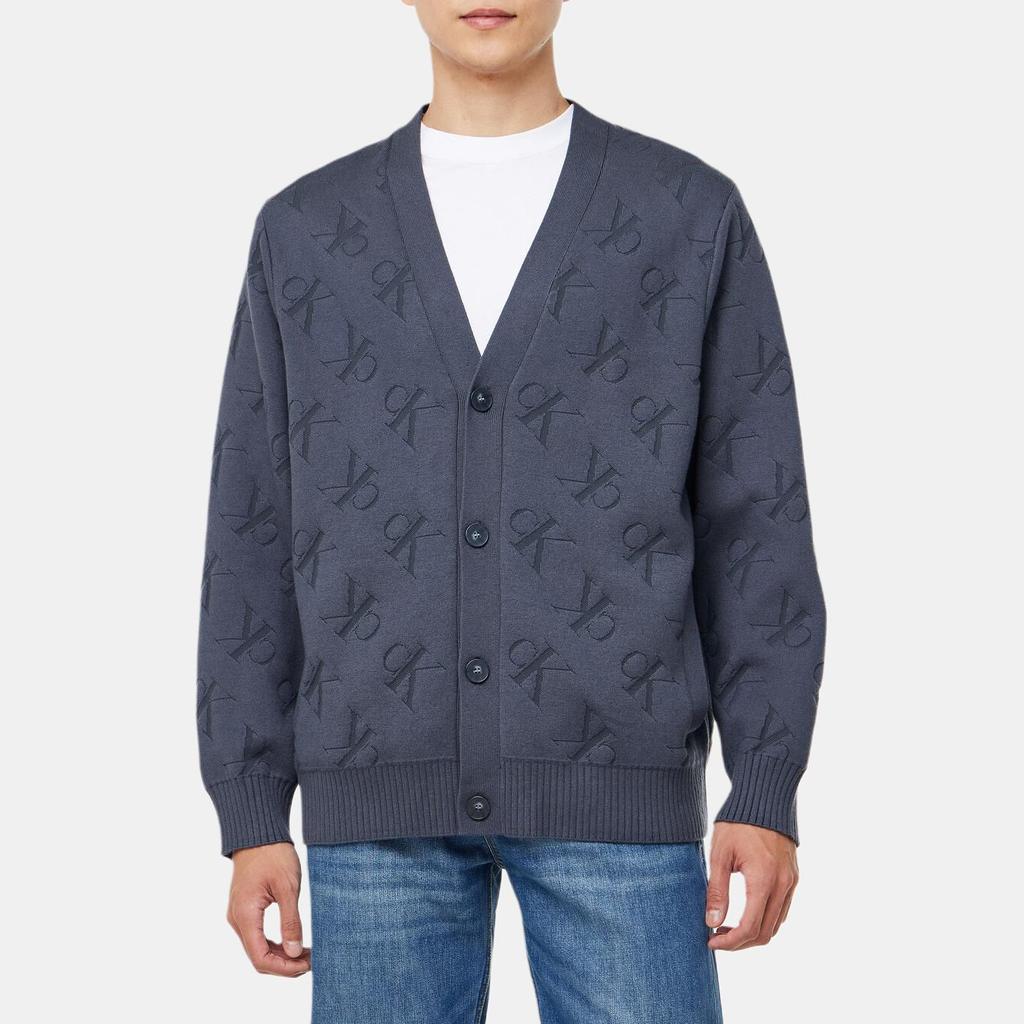 Calvin Klein Jeans Casual Letter Comfortable Loose V-Neck Long Sleeve Knit Sweater Men sweater Navy-Blue J327043-BAN