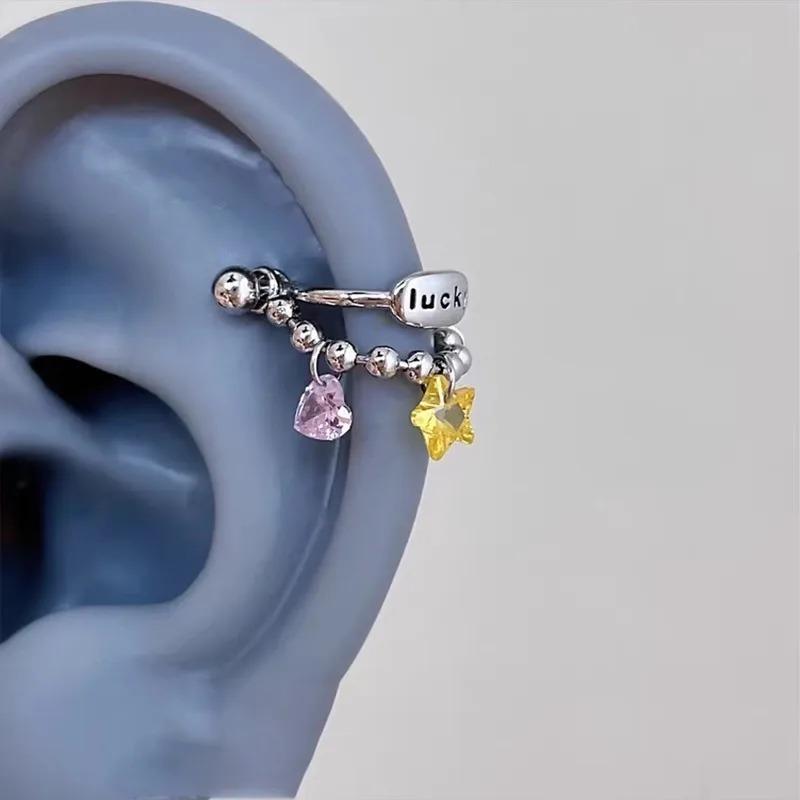 1 Pcs Star Chain Zircon Hoop Earrings Women Stainless Steel Cartilage Ear Bone Nail Earrings, Cross Trendy Body Piercing Jewelry
