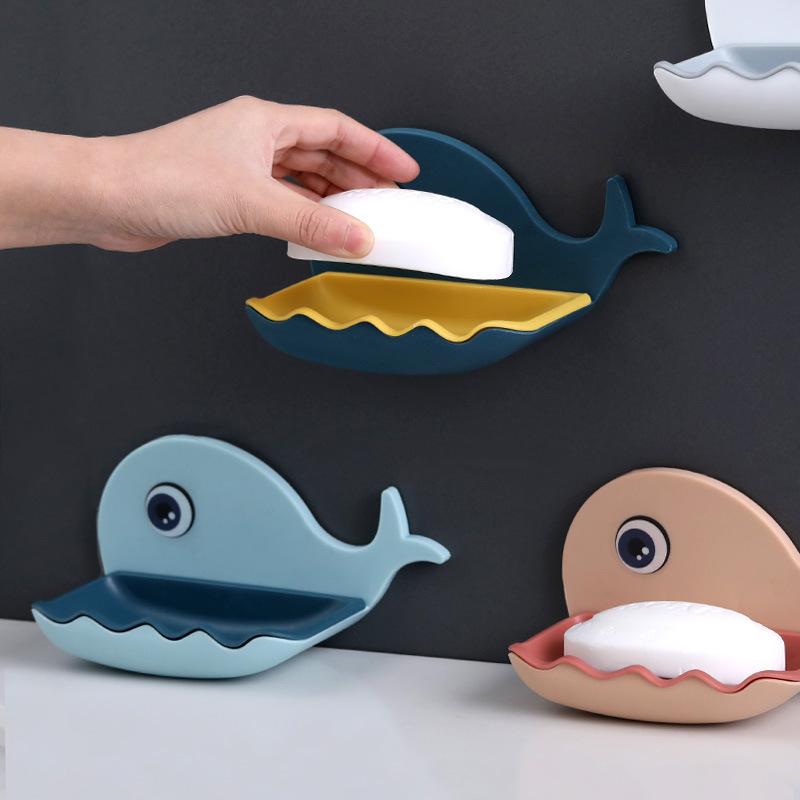 1PCS Small Whale Soap Box Free Punch Bathroom Drain Soap Rack Bathroom Wall Mounted Soap Organizer Shelf LM