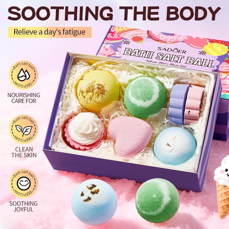 Bath Bomb Lasting Fragrance Aromatherapy Floral Exfoliation Moisturizing Bath Gel Hydrotherapy Salt Bath Ball Seven Piece Set бежевый