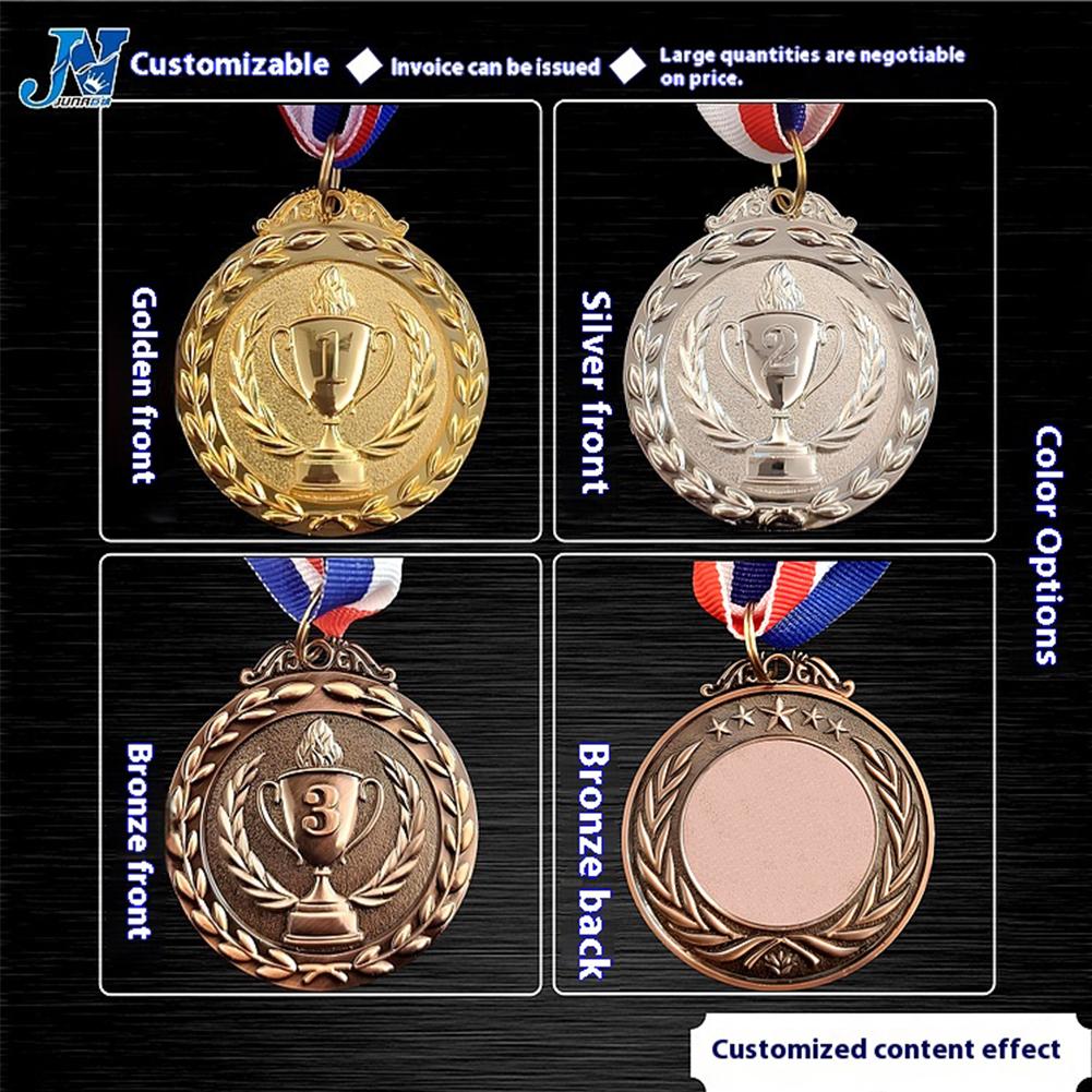 10pcs Award Medals Gold Silver Bronze Medal 2inches Metal Winner Trophy Awards with Neck Ribbons for Sports Competitions Party