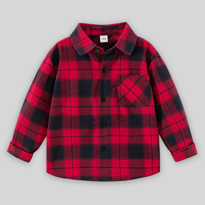 Boys' Spring & Autumn Plaid Long-Sleeve Shirt - Korean Style, Comfortable, Pure Cotton for Older Kids