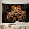 Lion Family Tapestry, Majestic Lion with Cubs In Jungle, Wildlife Animal Wall Hanging for Living Room Bedroom Decor