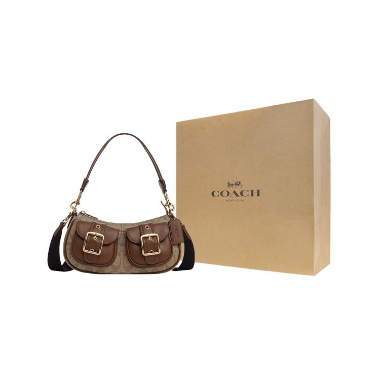 COACH Ashton Canvas With Leather Baguette Bag, Shoulder Bag, Crossbody Bag Medium Womens Umber