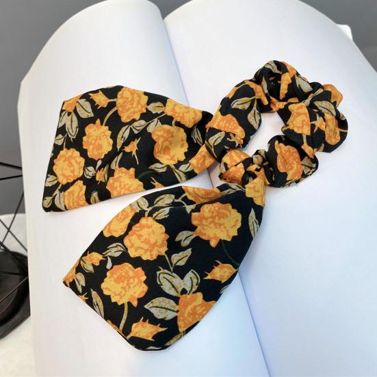 Hair Tie Floral Print Long Ribbon Chiffon Fabric Hair Rope Easy to Wear Bun Half-Tied Hairstyles Ponytail Holder Hair Accessory