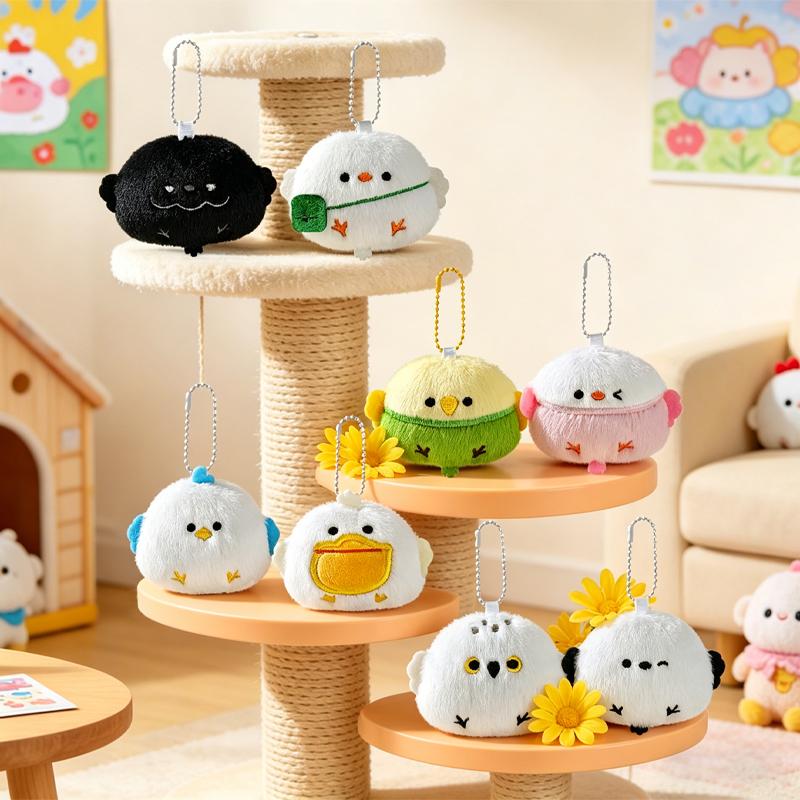Cute Cartoon Plush Toy Keychain Bead Necklace Pendant Bird Keychain Backpack Decoration Gift