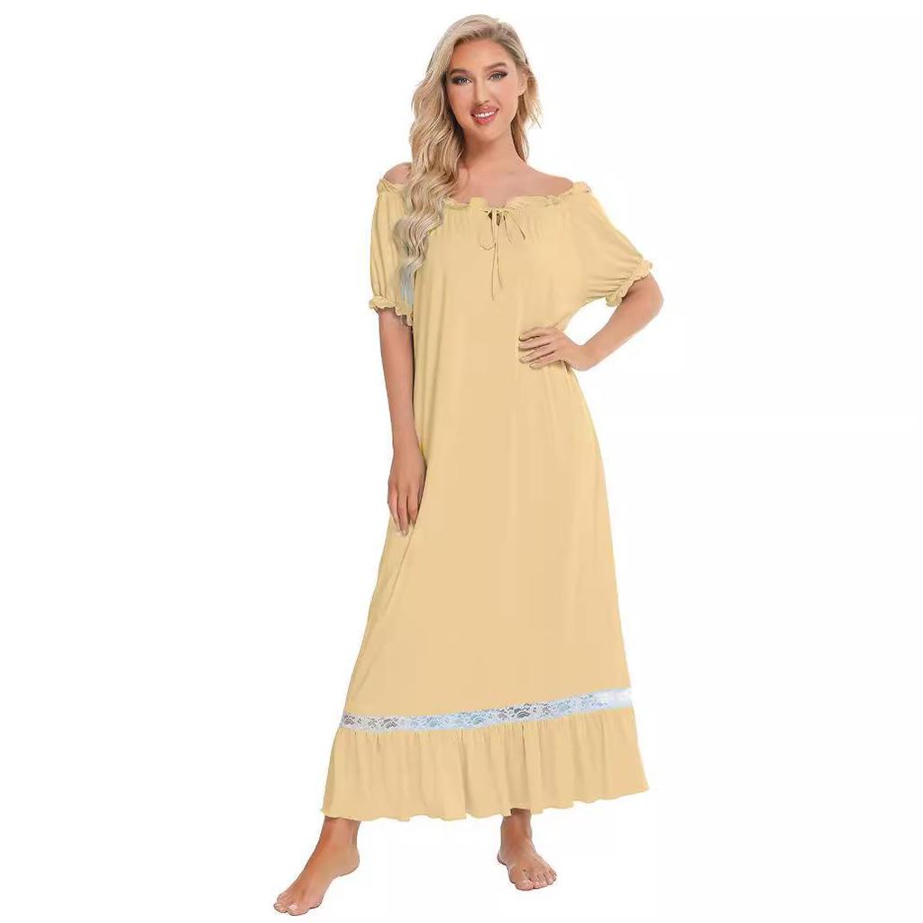 2026 New Women's Short-Sleeved Pajama Nightdress: Comfortable European and American Loungewear