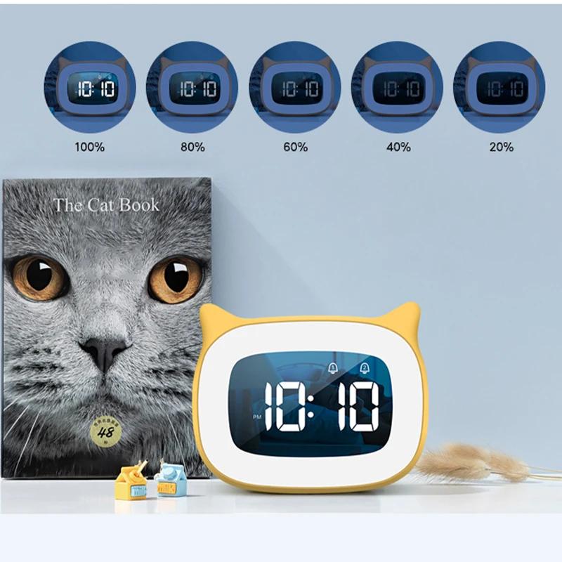 Night Light Music Alarm Clock Cartoon Voice Control Table Clock LED Digital Clock USB Rechargable Home Decoration