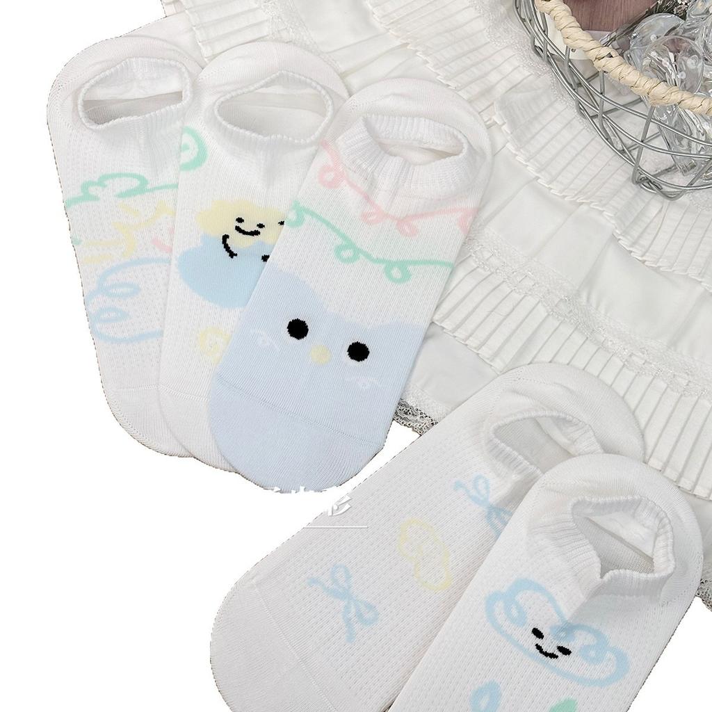 Socks Thin Boat Socks Mesh Breathable And Comfortable Cotton Socks Small Fresh Pattern Single Needle Boneless Antibacterial Deodorant