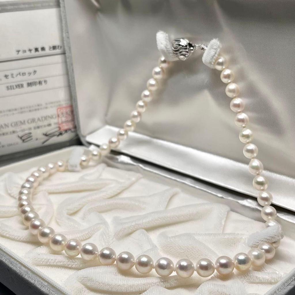 Used [Certificate of authenticity included] Akoya pearl pearl necklace silicone silver stamped 7.5mm pearl necklace Terri strong genuine pearl