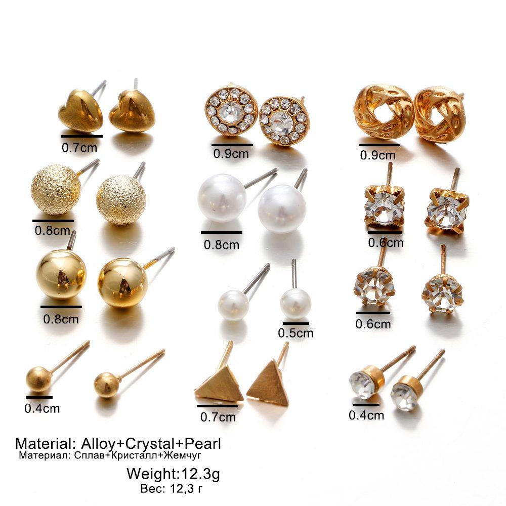 12 Pairs Minimalist Jewelry Gift Hoop Ring Earrings Set Ear Stud Pearl Zircon