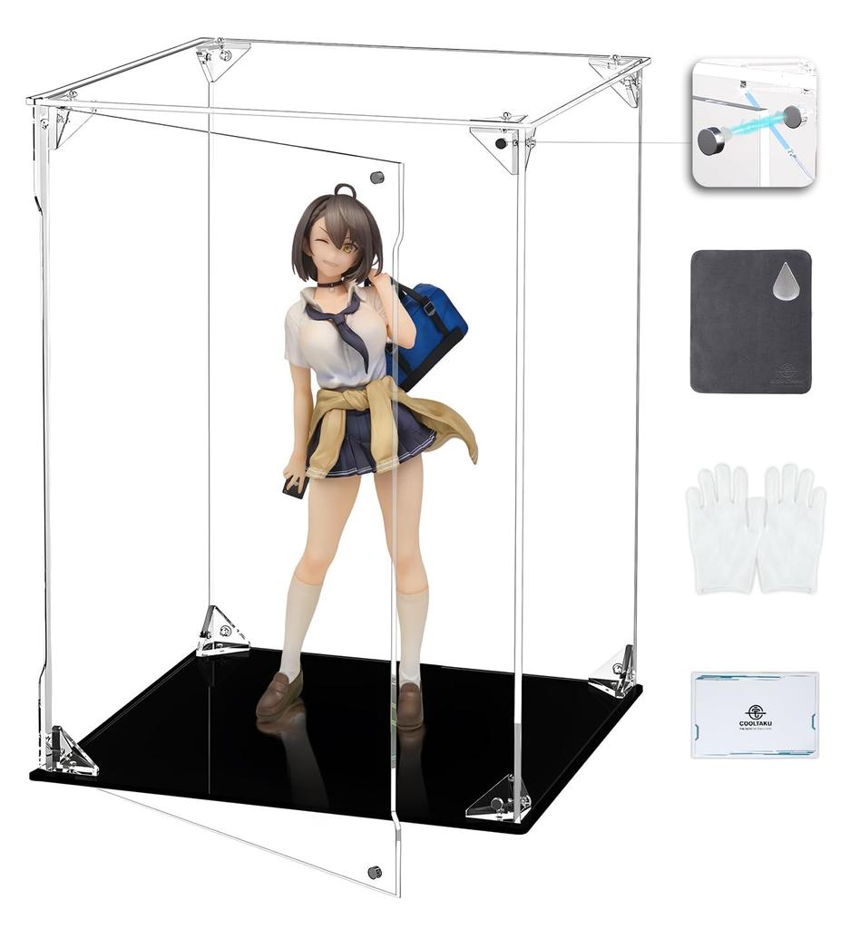 COOLTAKU Figure Magnetic Front Sturdy Collection Assembled Acrylic Display Includes Gloves and Cleaning for Figure Storage W X 20cm D X 30cm Black