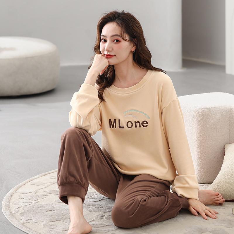Pajamas Women'S Autumn And Winter Island Fleece Pullover Can Be Worn Outside Coral Fleece Thin Fleece Loungewear Set