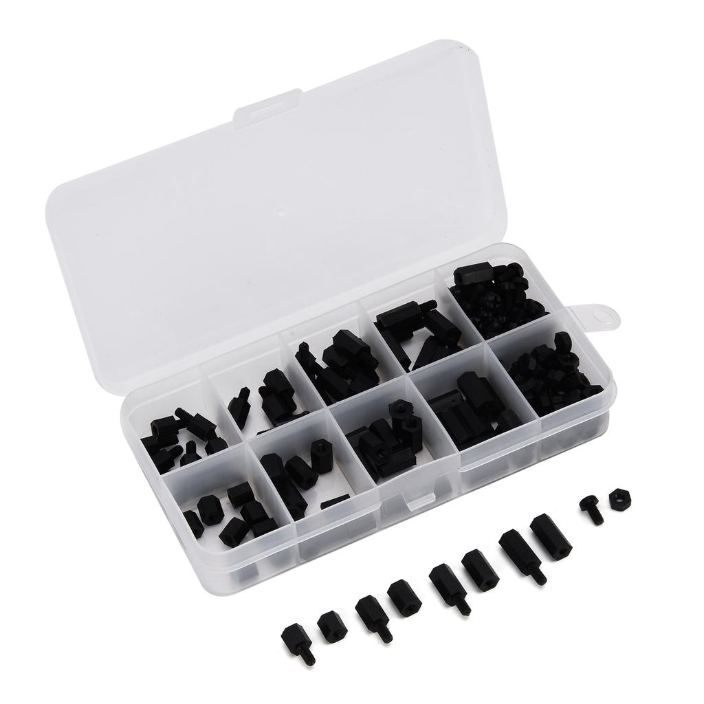 180Pcs Screw Nut Kit Black Nylon M3 Hex Single Double Pass Standoff Assortment Set Fasteners