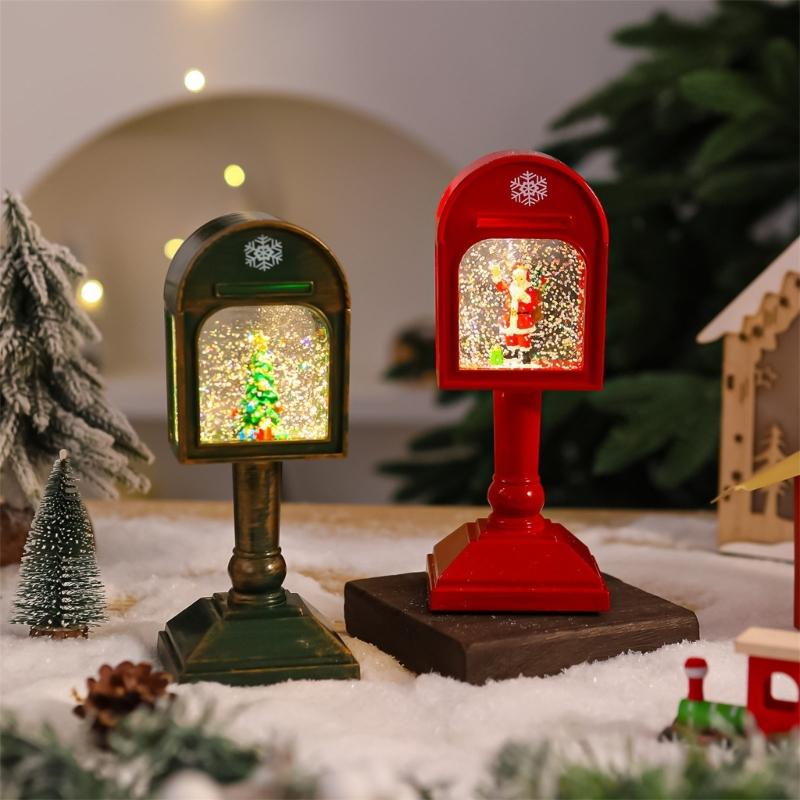 Glowing Musical Christmas Mailbox Crystal Night Light for Indoor Holiday Room Decoration USB Powered Table Lamp