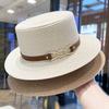 French-style Elegant Flat-top Sun Hat with Belt Buckle for Women, Versatile Straw Hat for Summer Outings, Holiday British-style Sun Protection Hat