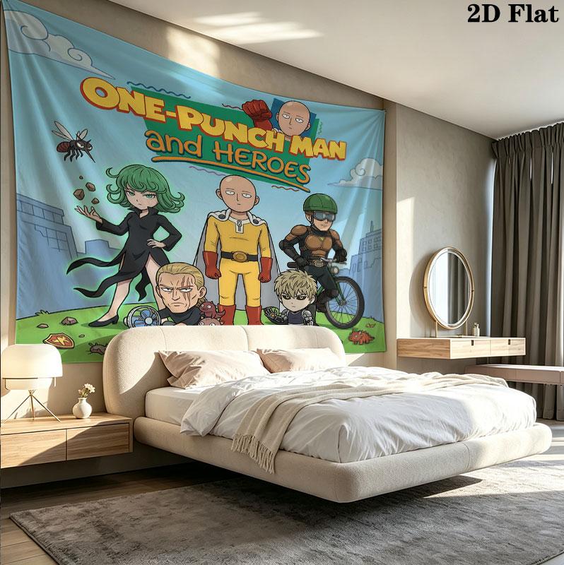 Onepunch Man Wall Tapestry Aesthetic Wall Hanging Printed Fabric Blanket Decorative Tapestries For Bedroom Living Room Home Decor