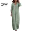 Casual V Neck Dresses Bohemian Ruffle V-Neck Long Dress, 3/4 Sleeves Maxi Dress for Women, Solid Color Loose Spring Fall Soft