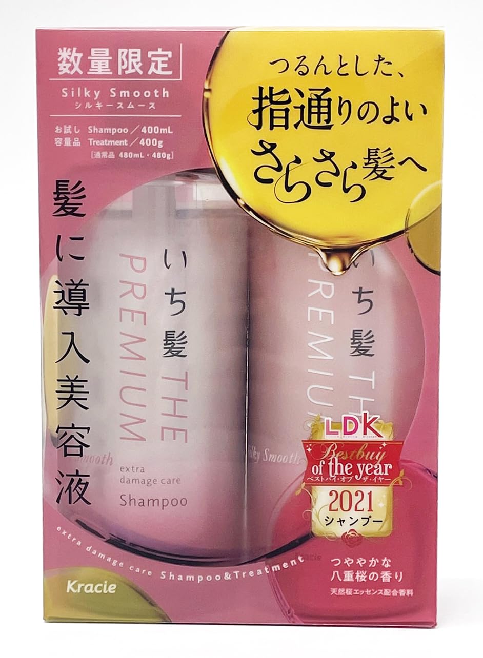 

ICHIKAMI THE PREMIUM [Шелковистая гладкость] Сыворотка для интенсивного восстановления поврежденных волос в бутылке для шампуня и кондиционера, пробный набор 400 мл+400 г, уход за волосами без силиконов