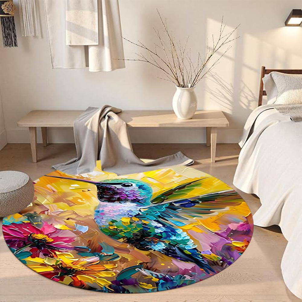 Bird Round Area Rug Suitable for Playrooms Decorate Room Dormitory Dining Room Anti-slip Round Rug Decorate Offices