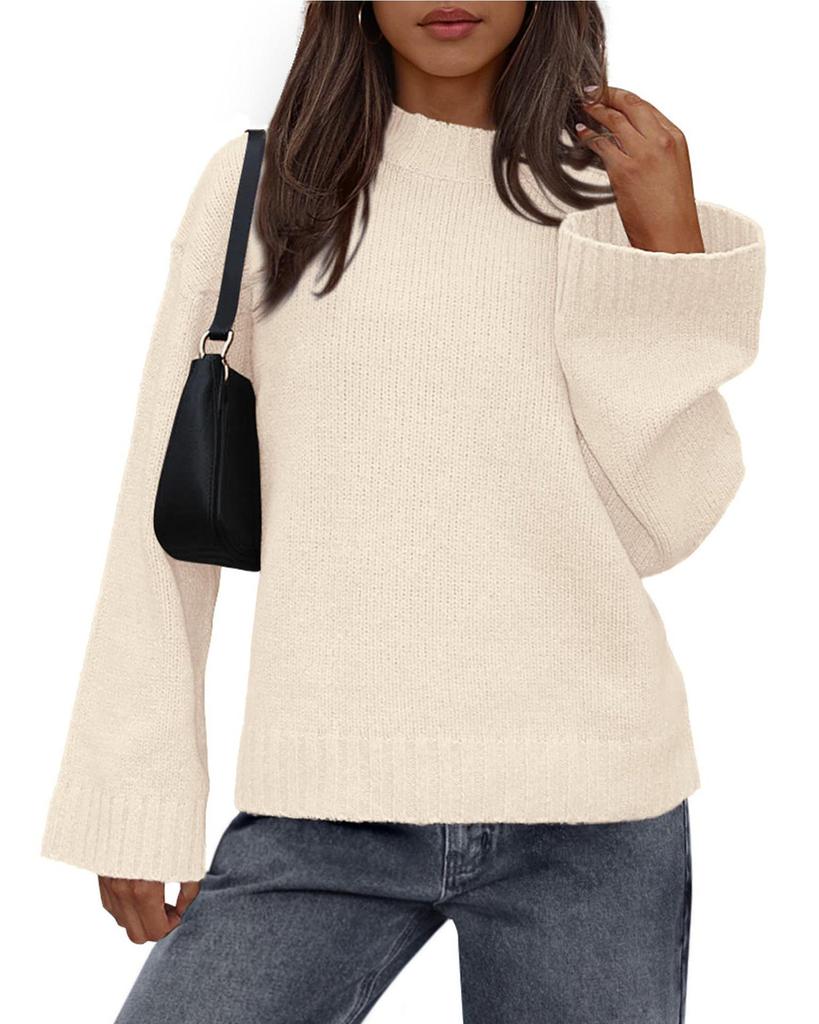 2025 Autumn/Winter Women's Casual Loose Solid Bell Sleeve Knit Sweater