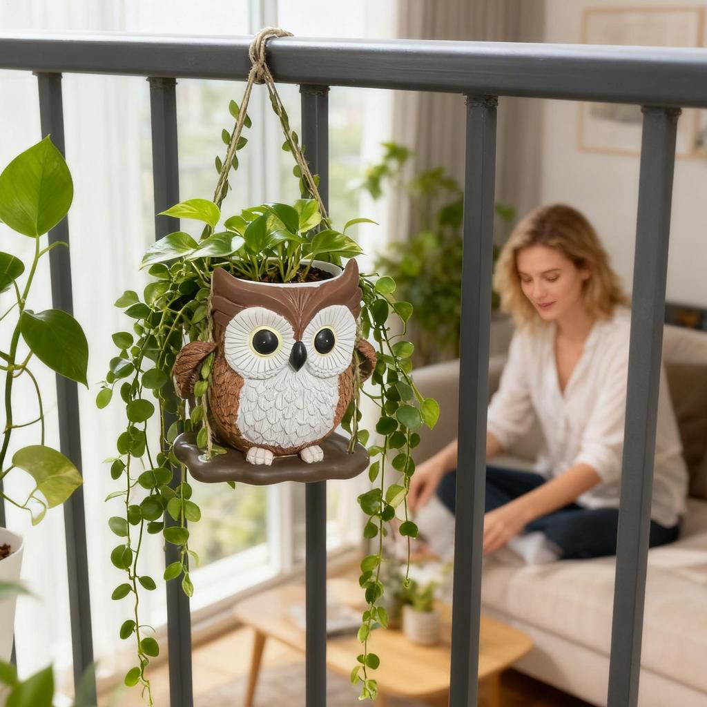 Cute Plant Pots Resin with Drainage Hole Owl Planter Small Plant Pots for Indoor Outdoor Garden Patio Porch Bedroom Living Room