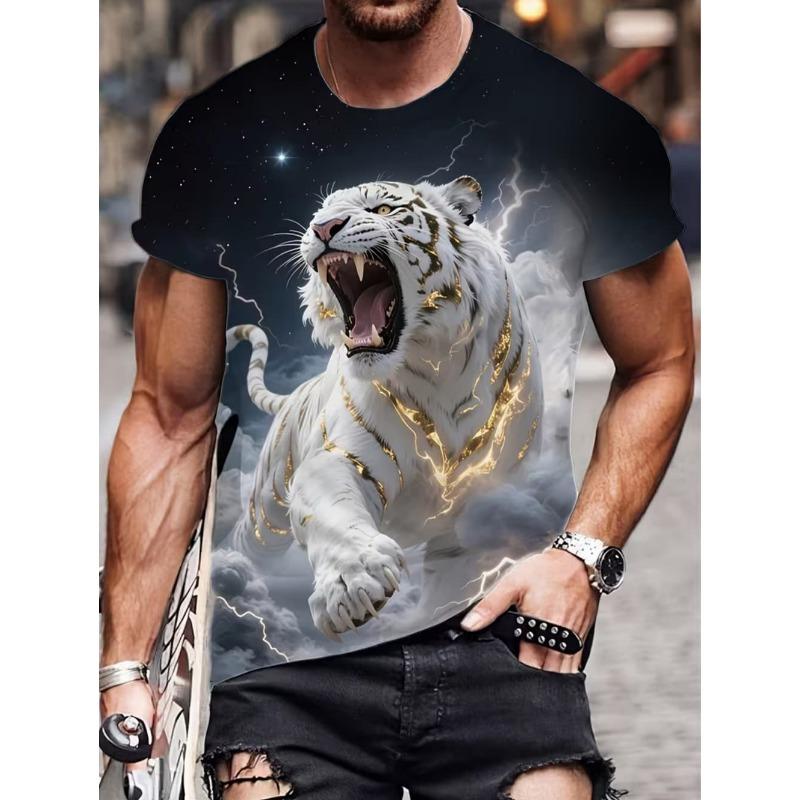 2026 T-Shirt for Men Harajuku Tiger Print Fashion Summer Short Sleeve