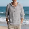 Men's Loose Hooded Henley Long Sleeve Casual Shirt.