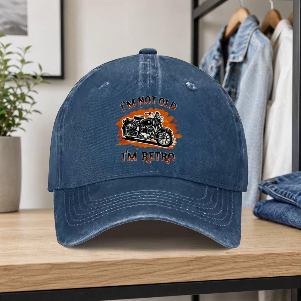 Retro Biker Print Washed Baseball Cap  Unisex Adjustable Dad Hat for Outdoor Daily Wear Parties Vacations Valentines Gift