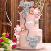 35-teiliges Set rosa Elefanten-Kuchenaufsätze, Mini-Kuchendekorationen, Cupcake-Aufsätze, rosa-weiße Perlenkugeln für Mädchen-Babyparty-Geburtstag