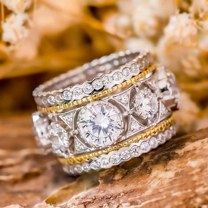 Gorgeous Bright Zirconia Finger Ring Female Luxury Wedding Band Two-tone Style Accessories Fashion Delicate Lady Jewelry