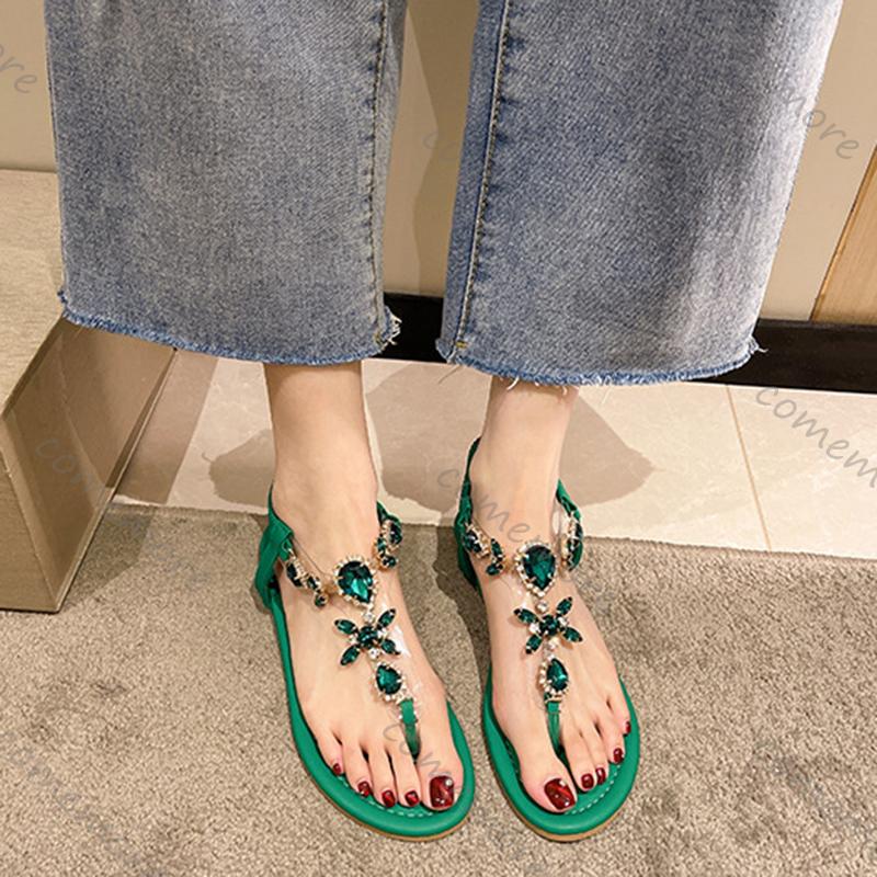 Moda Comemore Sandali Bassi Estivi Donna Ciabatte con Clip Cristallo Scarpe Donna Spiaggia Casual Slip-on Infradito Sandalias Femininos