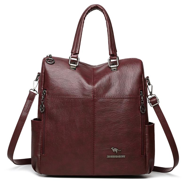 Multifunctional Backpack Women's Bag PU Shoulder Bag Solid Color Handbag