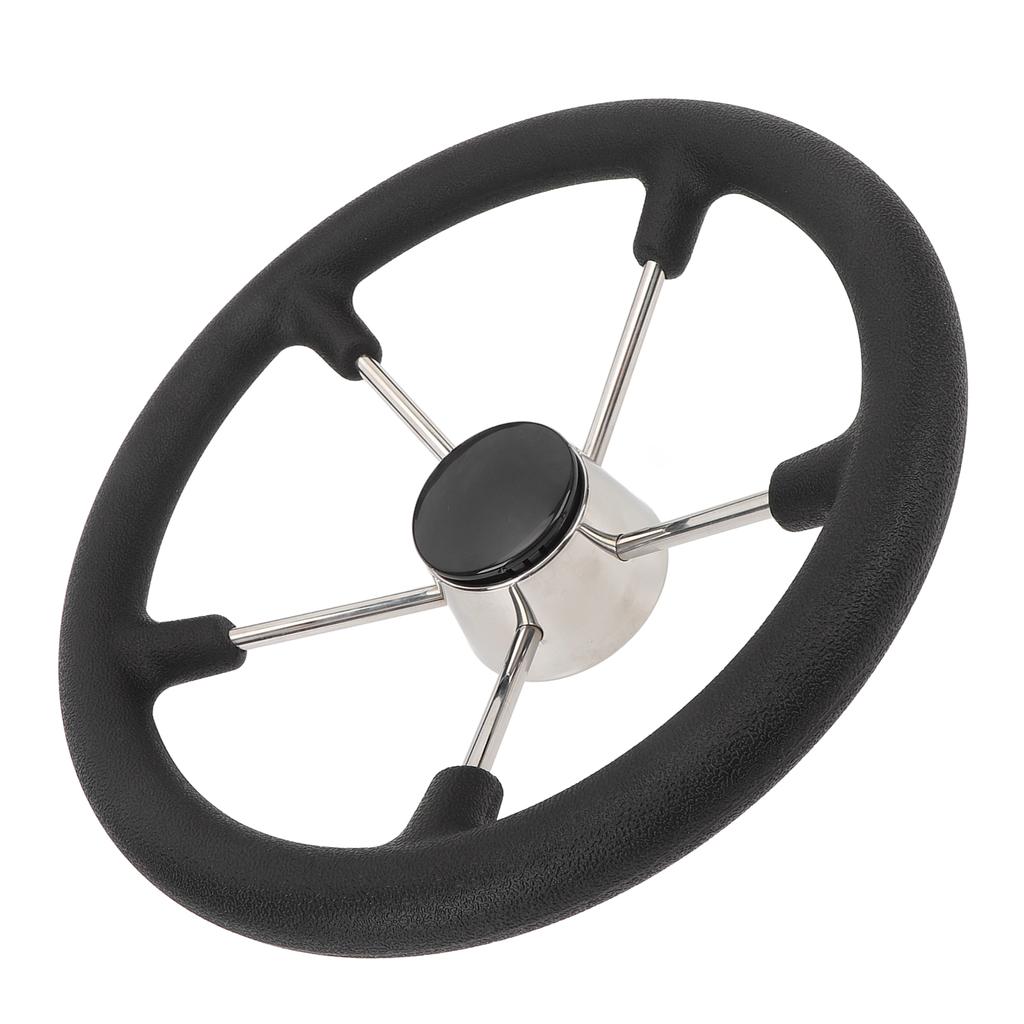 Boat Steering Wheel 5 Spoke Stainless Steel Marine Steering Wheel with PU Foam Grip and Center Cap for Yachts