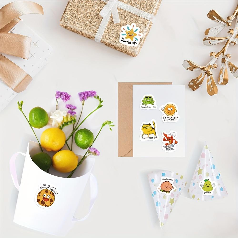 Fun Animal Reward Stickers | Colorful Food-Themed Designs with Motivational Phrases for Stationery, Laptops, Notebooks, Gift Sealing & Decoration