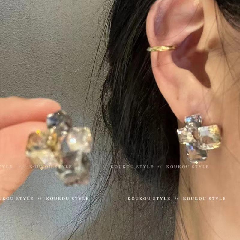 Bunte Strass-Ohrstecker für Frauen, trendig, Rot, Grün, Lila, rund, quadratisch, Statement-Ohrringe, Geometrie, Rosa, Schmuck, Geschenk