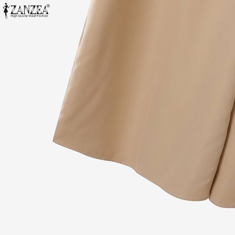 ZANZEA Women Long Sleeve Cropped Tops and Wide Leg Pants Casual Two Piece Suit Set