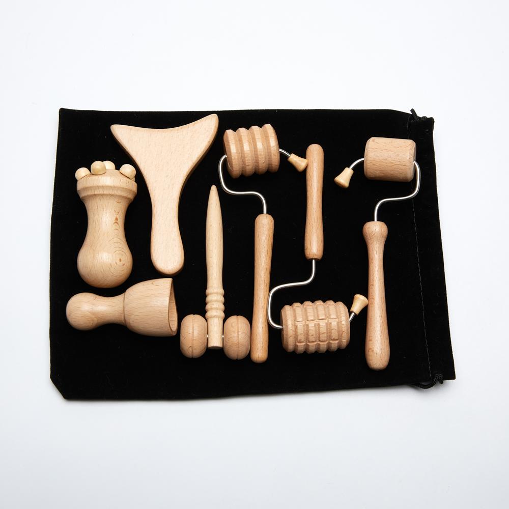 Rouleau de Massage Facial en Bois Maderothérapie Faciale Lifting Kit de Massage en Bois Thérapie Anti-Cellulite Lifting Facial Anti-Rides