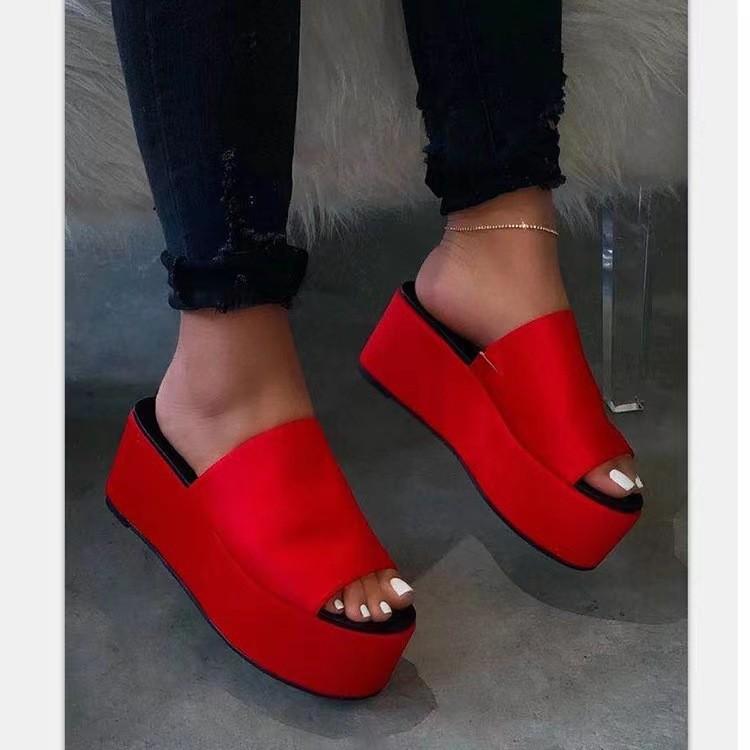 New Summer Women's Plus Size European American Style Camouflage Chunky Sole Platform One Strap Casual Slide Sandals