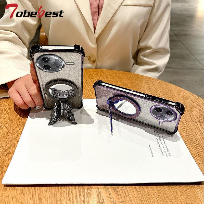 Brokatowe Wstrząsoodporne Platerowane Etui Bransoletka Lustrzana Motyl dla Xiaomi POCO F7 Ultra M7 Pro Silikonowa Pokrowiec