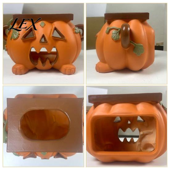 Novelty Home Accessory Halloween Pumpkin Tissue Box Holder, Resin Decorative Facial Funny Face Party Supplies Cover for Office Kitchen Living
