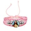 Virgin Mary Baby Jesus Christian Catholicism Jewelry Black Button Leather Bracelet Blessed Mother Religious Glass Cabochon Gift