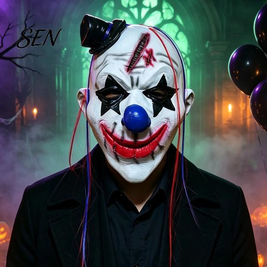 Comfortable Halloween Face Cushion Horror Latex Masque for Adults, Scary Clown Cosplay Prop, Creepy Breathable Masquerade Prop Full Head Hood Costume,