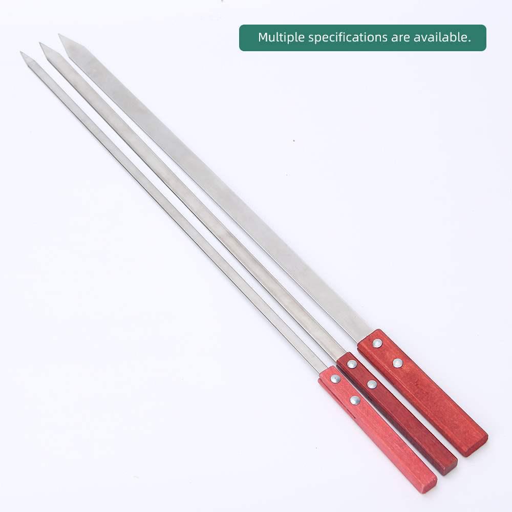 Stainless Steel BBQ Skewers with Wooden Handle - Large Flat Skewers for Grilling Meat Outdoors