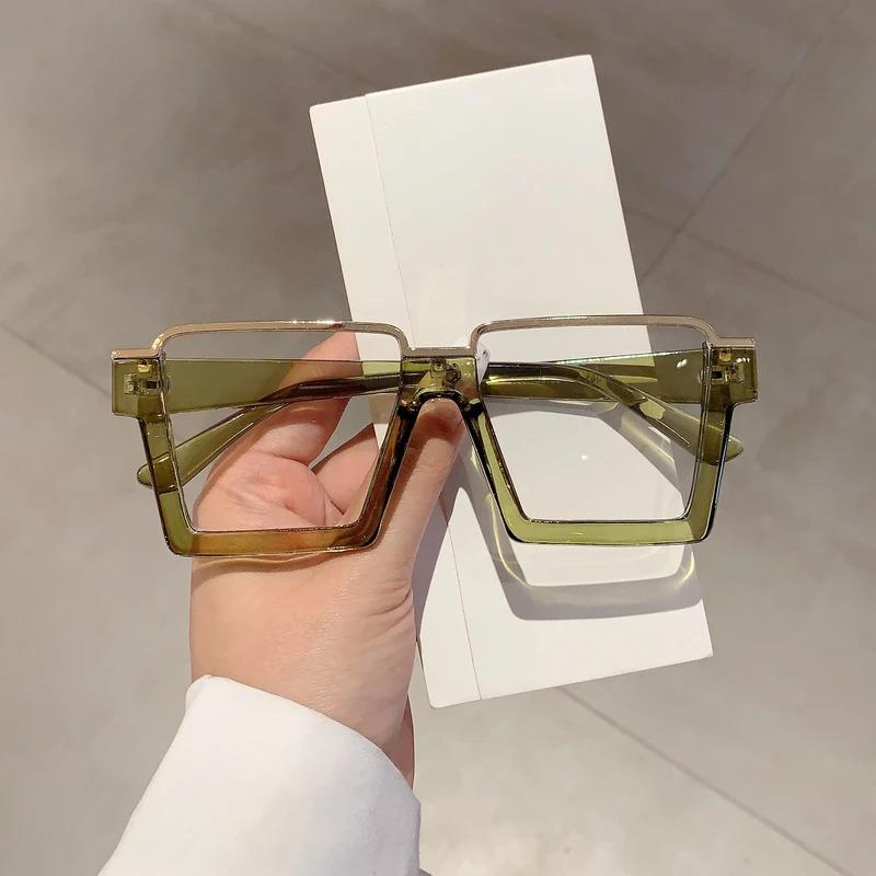 Attractive Glasses Women's Black Kammpt Oversized Square Glasses New Stylish Semi Metal Rim Eyeglasses Trendy Vintage Design Blue Light Blocking Eyewear