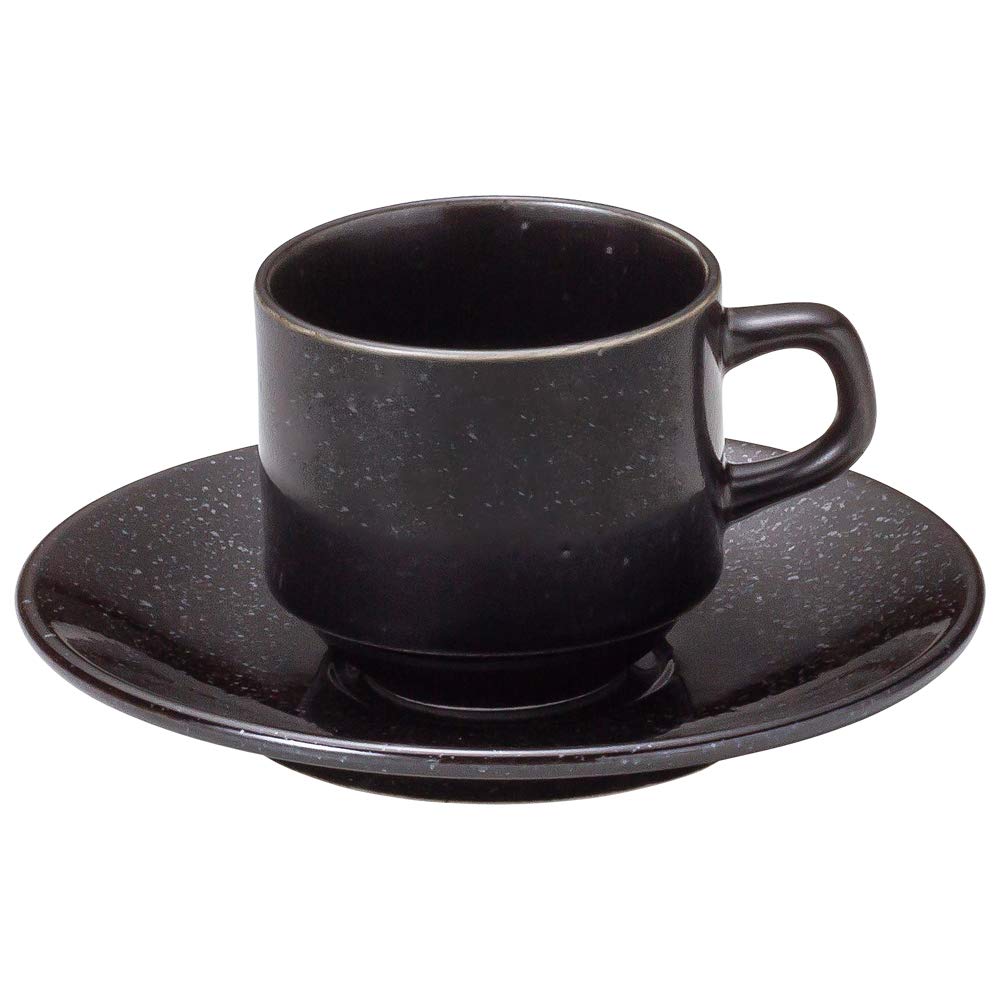 Yamashita Kogei Porcelain Stacked Coffee Bowl and Saucer, 7.2 X 6.6cm (180cc), Black Granite, 15052590