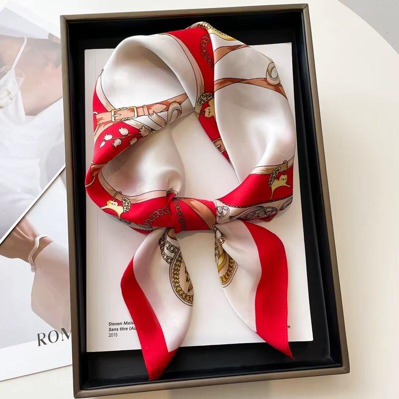 53Cm Pony Pattern Scarf Women Spring And Summer Thin Silk Square Scarf Fashionable And Versatile Bag Packaging Decoration Scarfs